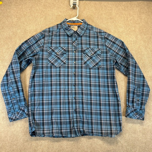 5.11 Tactical Peak Long Sleeve Shirt Men's Medium Blue Plaid Snaps RAPIDraw - Picture 1 of 10
